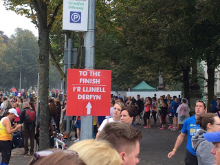 Cardiff Half Marathon finish direction sign