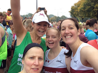 Me, Clare, Natalie and Katie waiting for the Cardiff Half Marathon to start